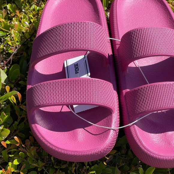 PINK Victoria Secret Double Strap Pillow Slides In Red Violet Medium 7/8 - Picture 4 of 11
